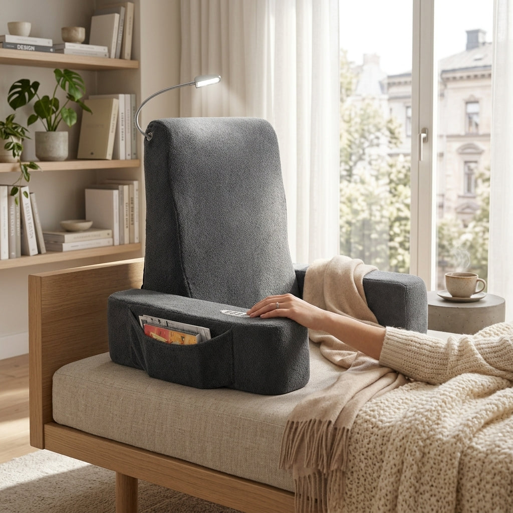 The Sanctuary Heated Ergonomic Lumbar Lounge Support - Charcoal Velvet Daybed Edition