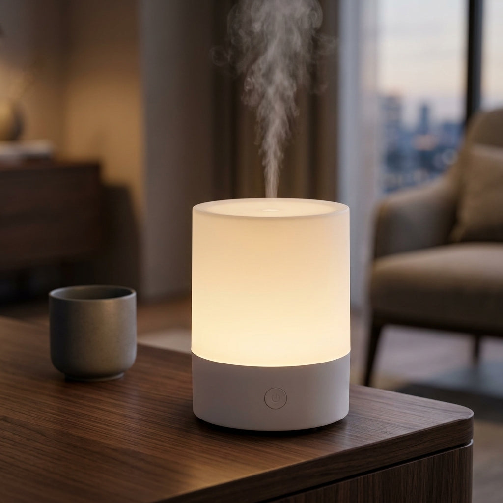 The Solstice Ambient Ultrasonic Aromatherapy Diffuser & Candlelight Glow - Modern Nightstand Edition