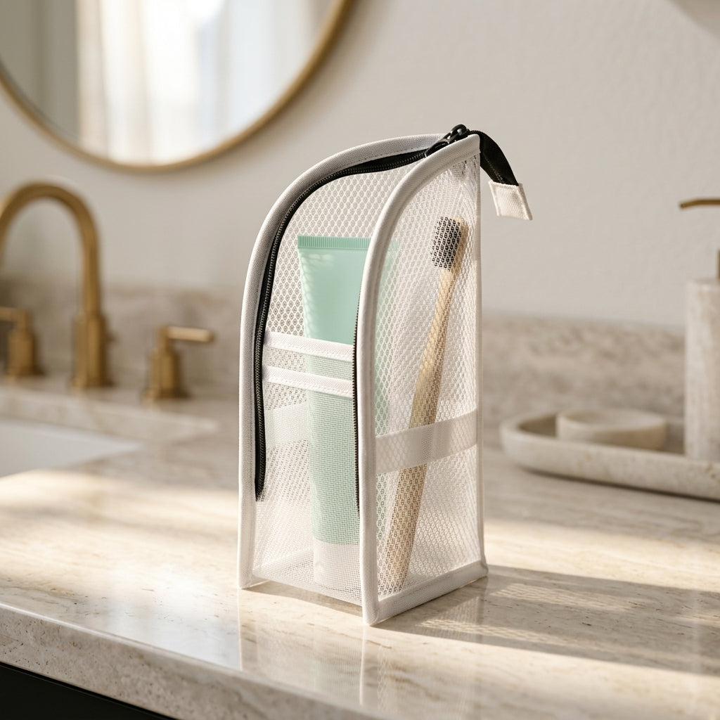 The Aeris Standing Mesh Toiletry and Travel Valet - Pure White